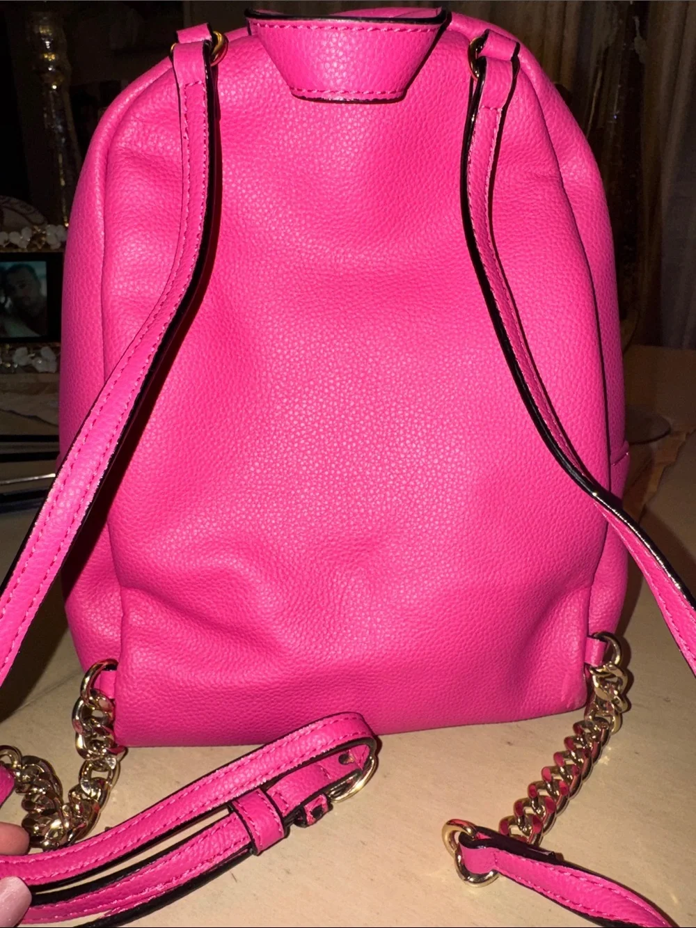 Victoria's Secret Hot Pink Quilted Mini Backpack with Gold Chain - Picture 3 of 3